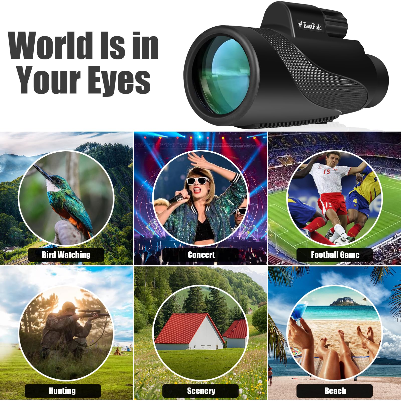 Монокуляр EASTPOLE Telescopic 12x 50 HD Водонепроникний для дорослих, BAK4 призма, міні Starscope з тримачем для смартфона, фото №4