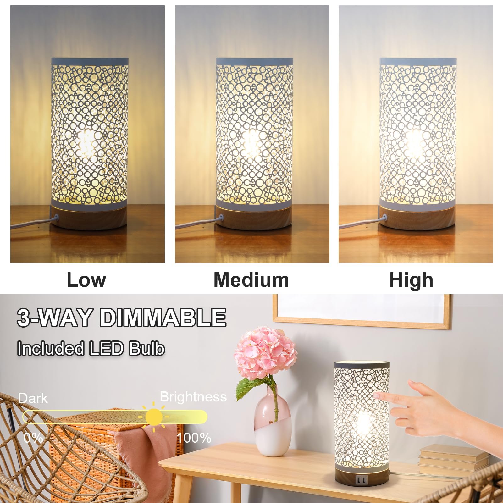 Настільні лампи (набір з 2 шт.) Touch Dimmable Charging Function 2 USB 2 LED Bulbs Vintage (White), фото №2