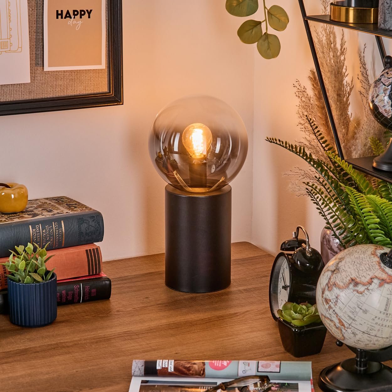 Настільна лампа HOFSTEIN Gastor Метал/Скло E14 15 см Black/Smoke/Clear, фото №7