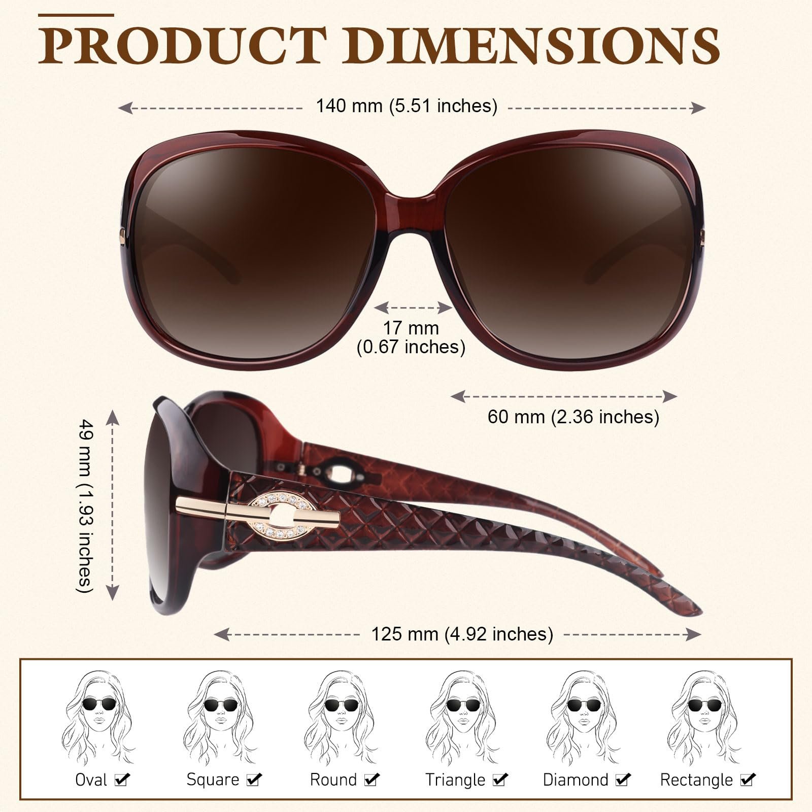 Поляризованные солнцезащитные очки женские большие большого размера элегантные классические винтажные Sunier со 100% защитой UV400, фото №5 Поляризованные солнцезащитные очки женские большие большого размера элегантные классические винтажные Sunier со 100% защитой UV400, фото №5