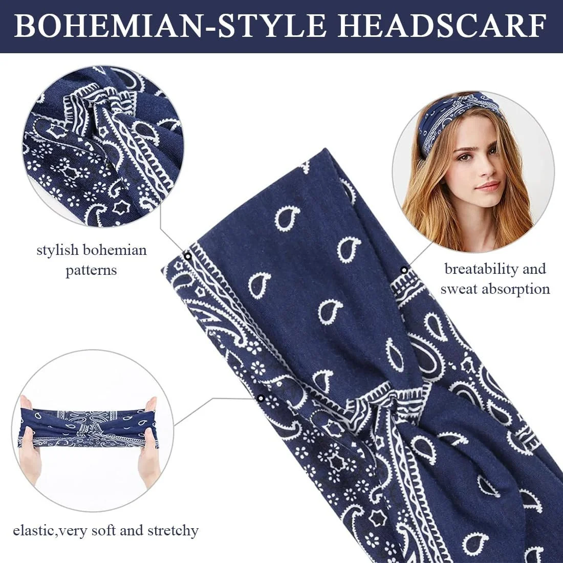 В'язана пов'язка для волосся з квітковим візерунком, фото №2