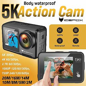 Екшн-камера Icefox 5K 30FPS 20MP з сенсорним екраном, регульованим кутом огляду, 4-кратним зумом, водонепроникністю до 30 м, пультом дистанційного керування, зовнішнім мікрофоном та комплектом аксесуарів synthetic.ua - Фото 1