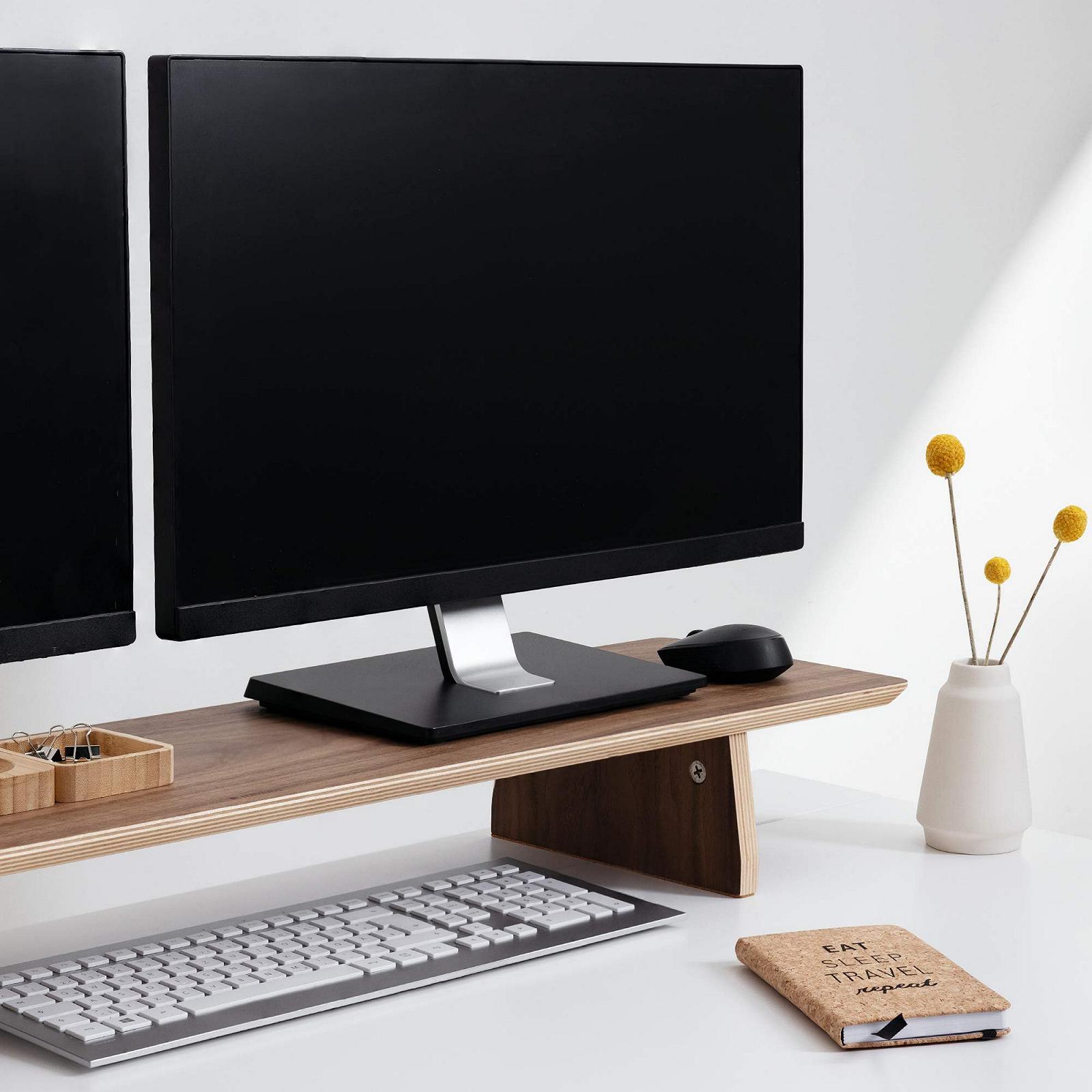 Подставка для монитора деревянная двойная Navaris из дерева орех коричневая, фото №6