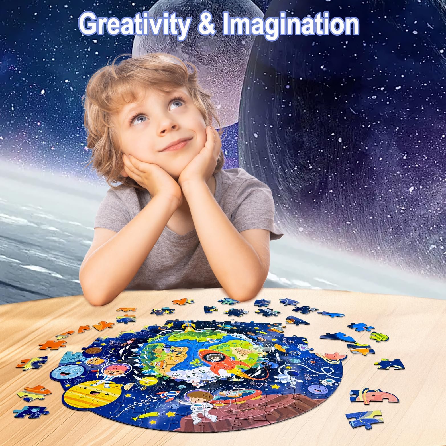 Пазл підлоговий дитячий Space Travel 128 елементів круглий 44 x 45 см 3-7 років, фото №6