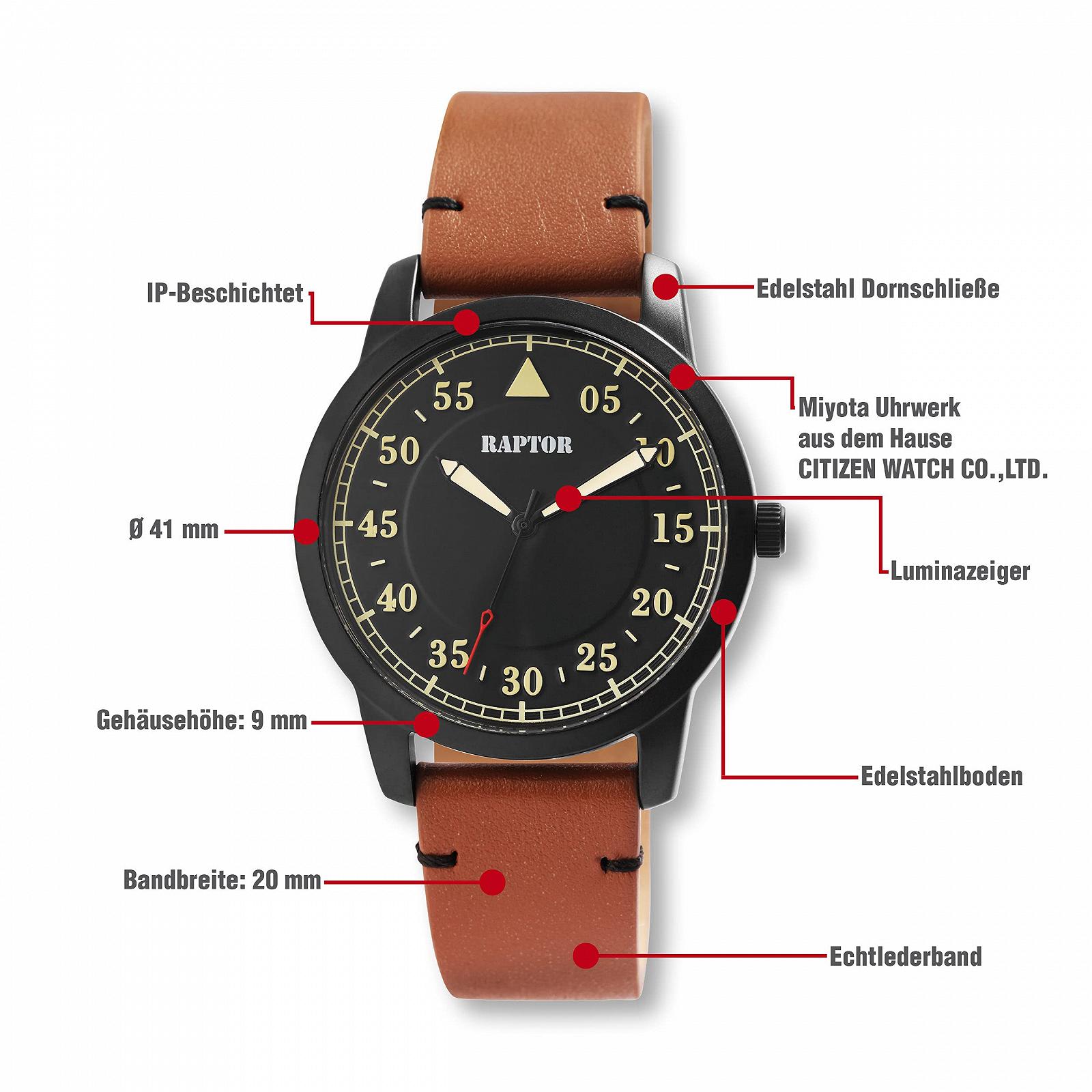 Годинник Raptor RA20284 Чоловічий Ремінець з натуральної шкіри Світні стрілки Аналоговий Кварцовий, фото №4