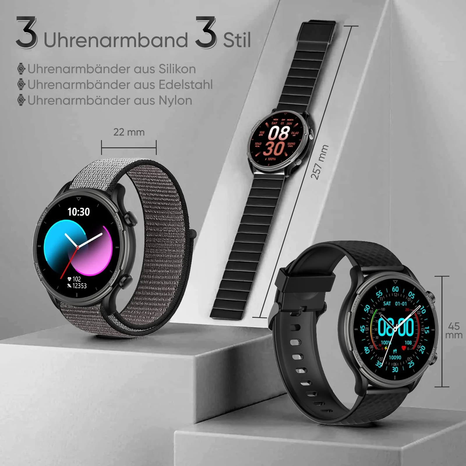 Смартгодинник Жіночий Android Круглий Металевий Браслет, фото №2