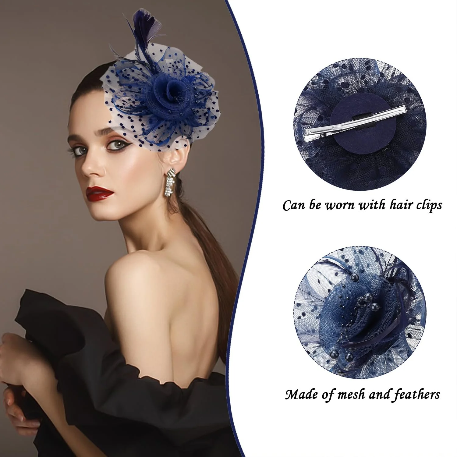 Жіночий обруч Перо Сітка Ретро Темно-синій, фото №3