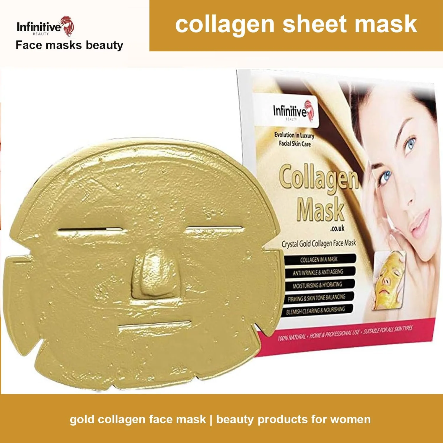 Маска для обличчя Infinitive Beauty Crystal 24K Gold Powder Gel Collagen 10 шт, фото №5