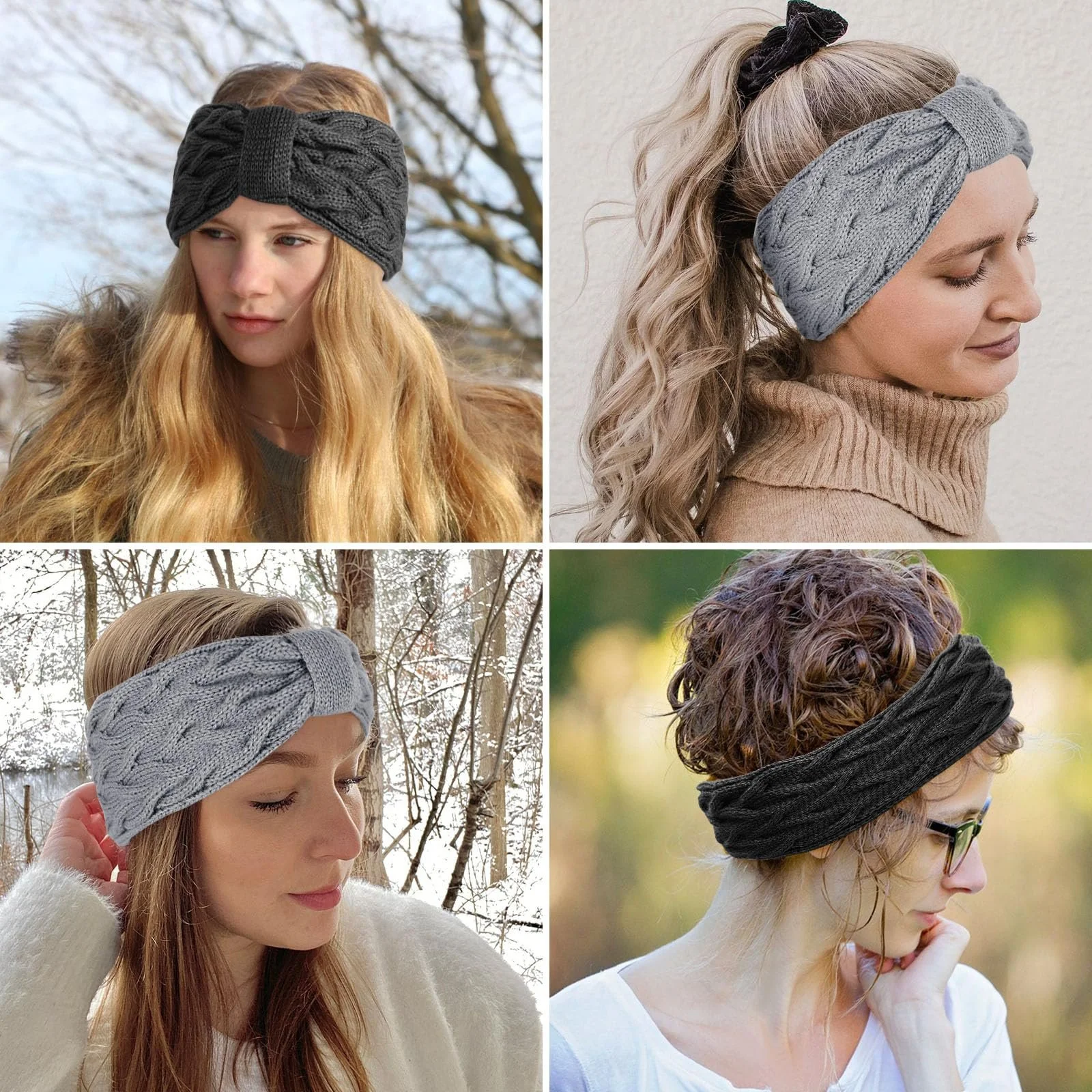 В'язана пов'язка на голову Pack of 2 No Brand Чорний + Сірий, фото №7