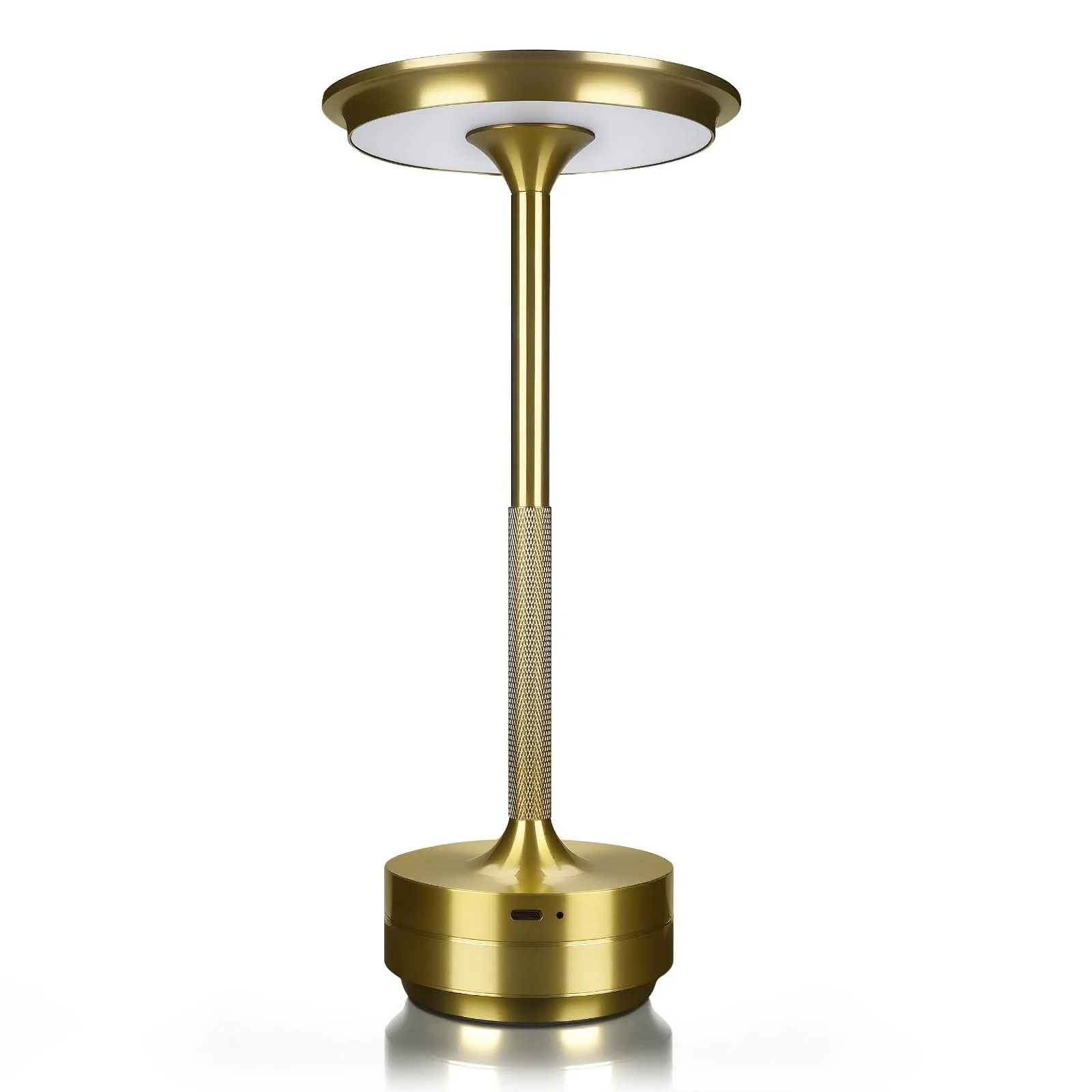 Настільна лампа MMOBIEL бездротова LED кругла металева з акумулятором 1800 мАг USB-C Золота, фото №1