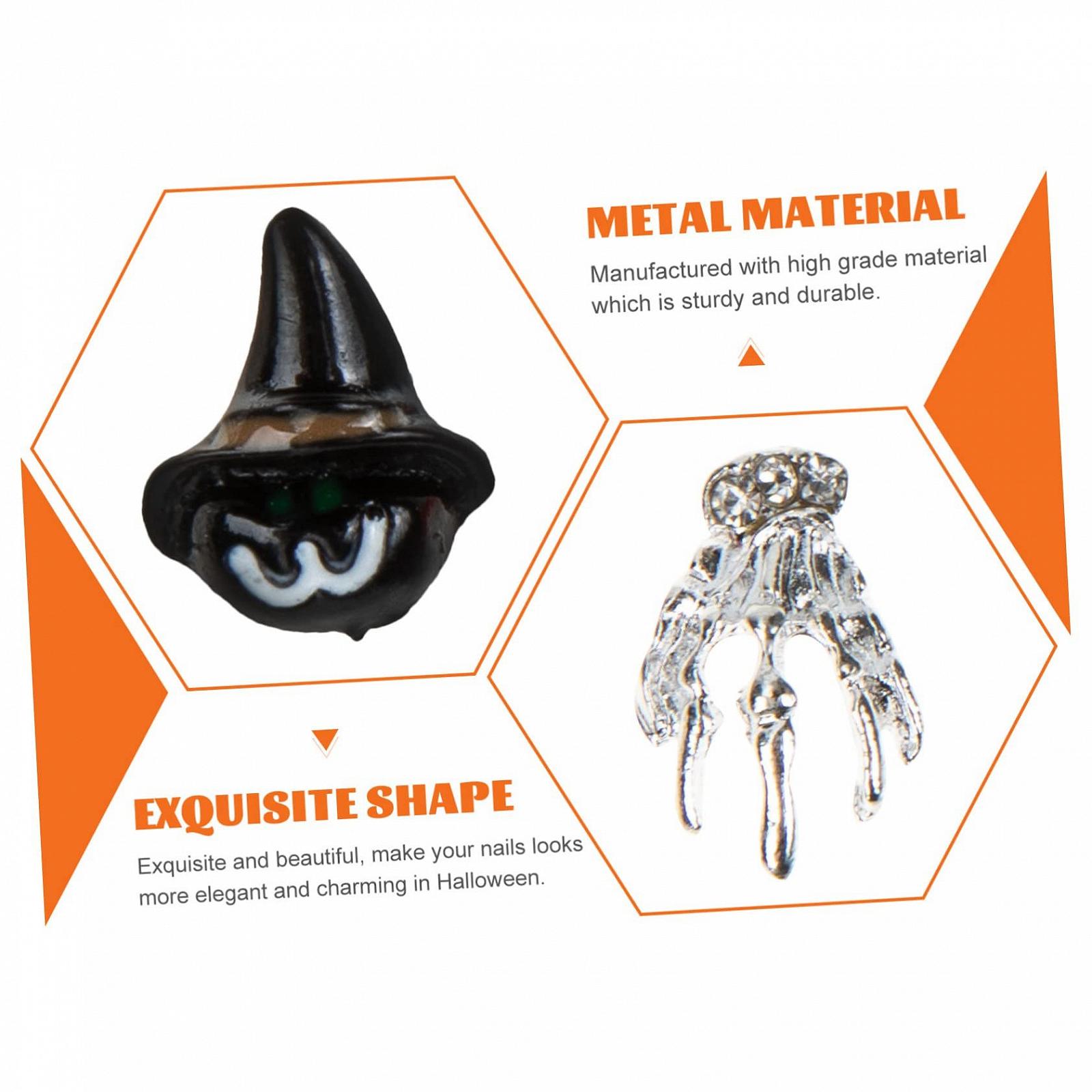 Украшения для ногтей Healvian 100 шт Хэллоуин, разные формы для дизайна ногтей. Простая установка, декор для вечеринок на Хэллоуин и проектов рукоделия, фото №5