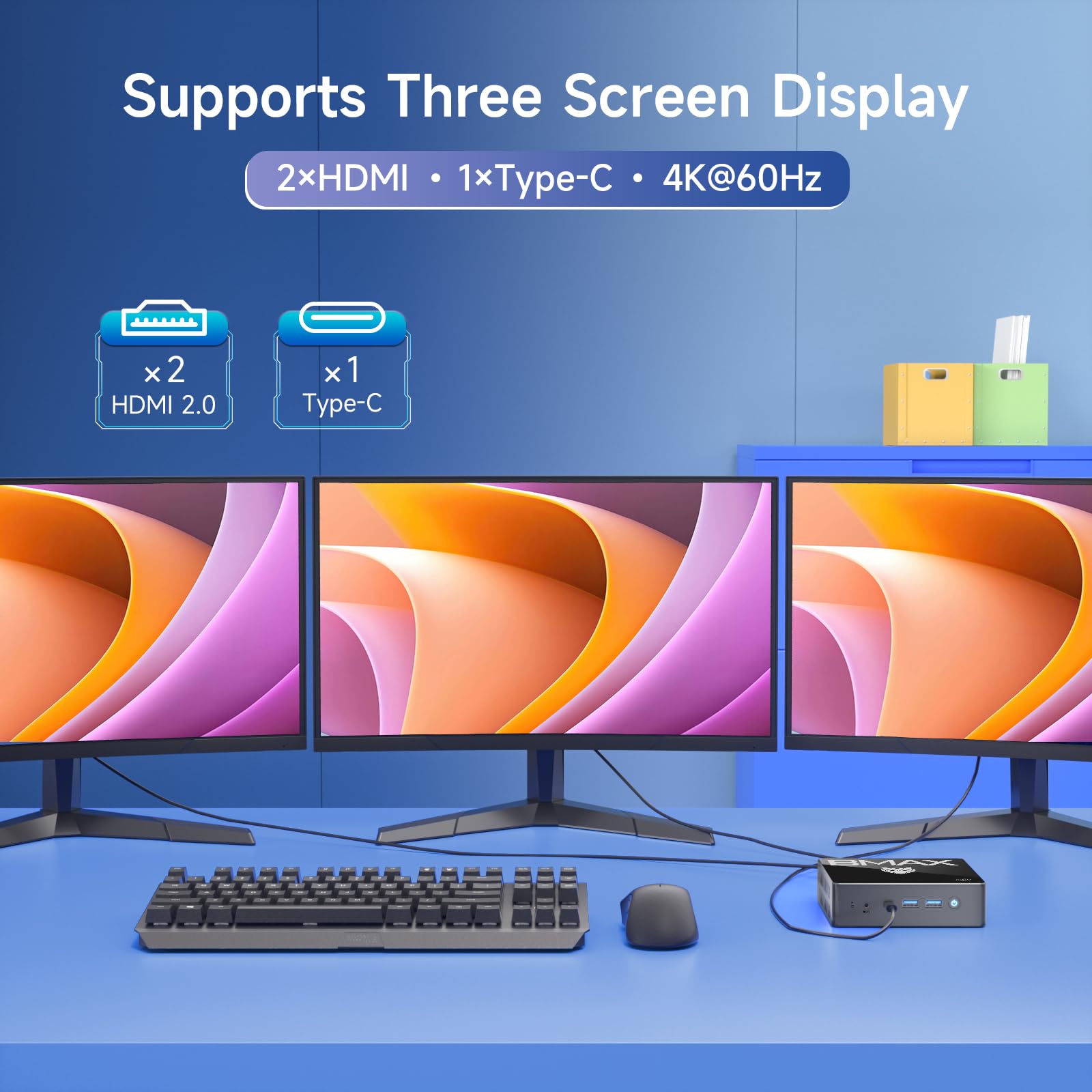 Мини ПК BMAX N100 16GB RAM/512GB SSD 12th Intel Alderlake-N Win 11 Pro B4Plus выход 4K UHD, тройной дисплей, HDMI*2, Type-C*1, USB 3.0 ×2, USB 2.0 ×2 BT 5.2, фото №1