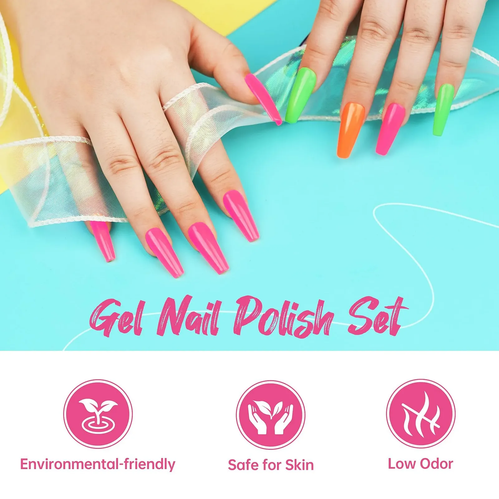 Гель-лак Beauty7 Набор 6 цветов Полуперманентный Прозрачный УФ-гель Натуральный гель Soak Off УФ LED Маникюр (Неон, 7 мл x 6 шт.), фото №5