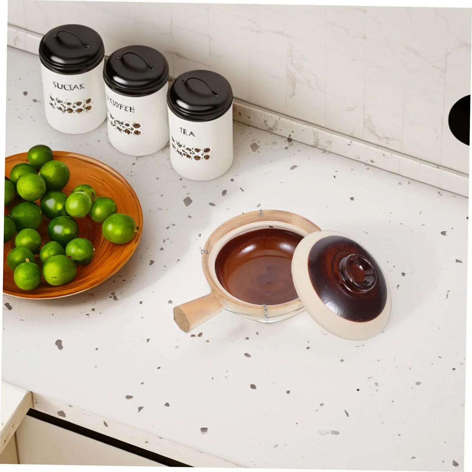 Кастрюля из керамической глины из белой глины с одной ручкой термостойкая белая, фото №4