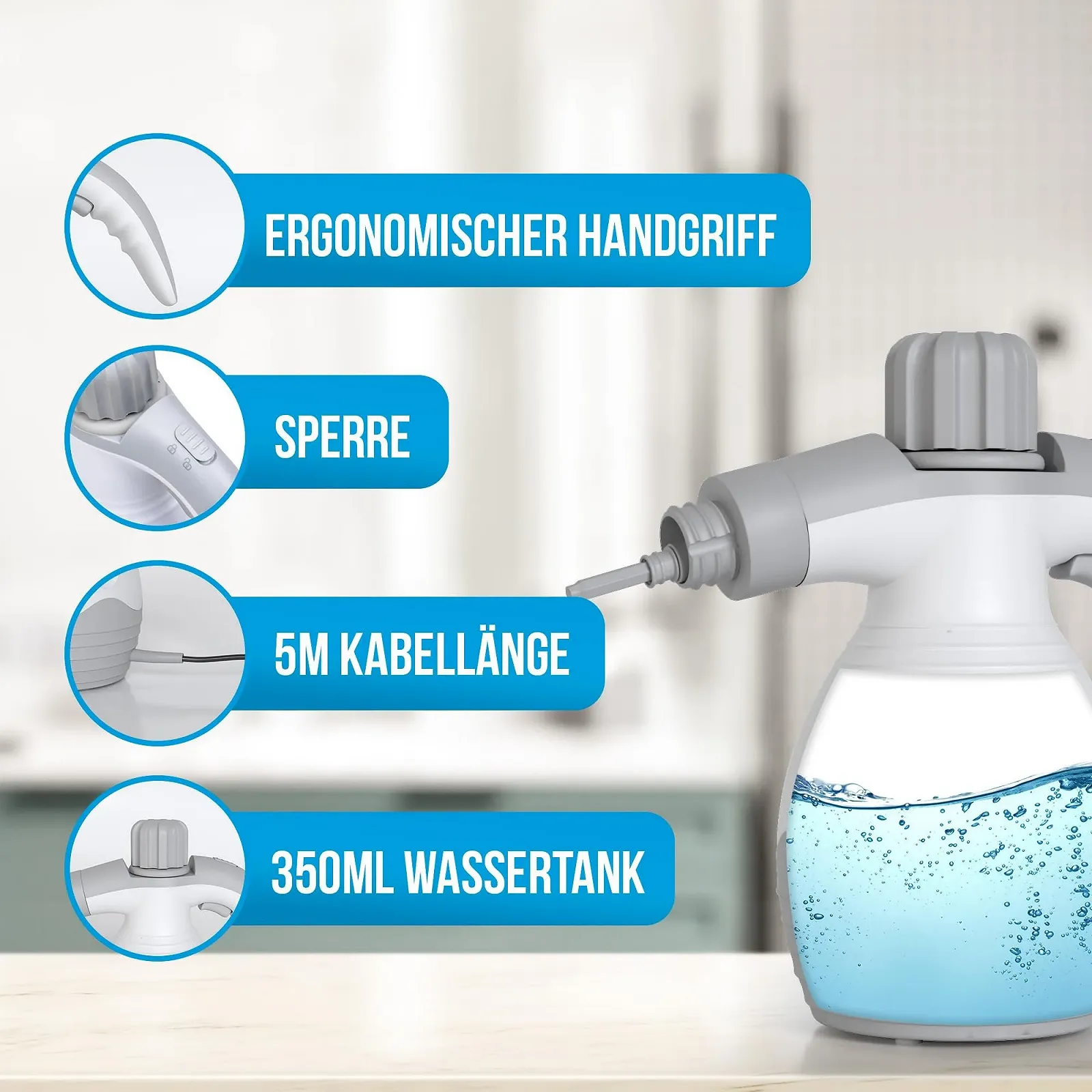 Пароочисник Strex 1200 W 4 бар портативний All-in-One, фото №5