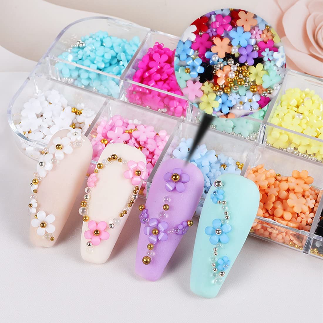 Украшения для ногтей Цветы с сеткой XPEX, 12 шт, фото №3