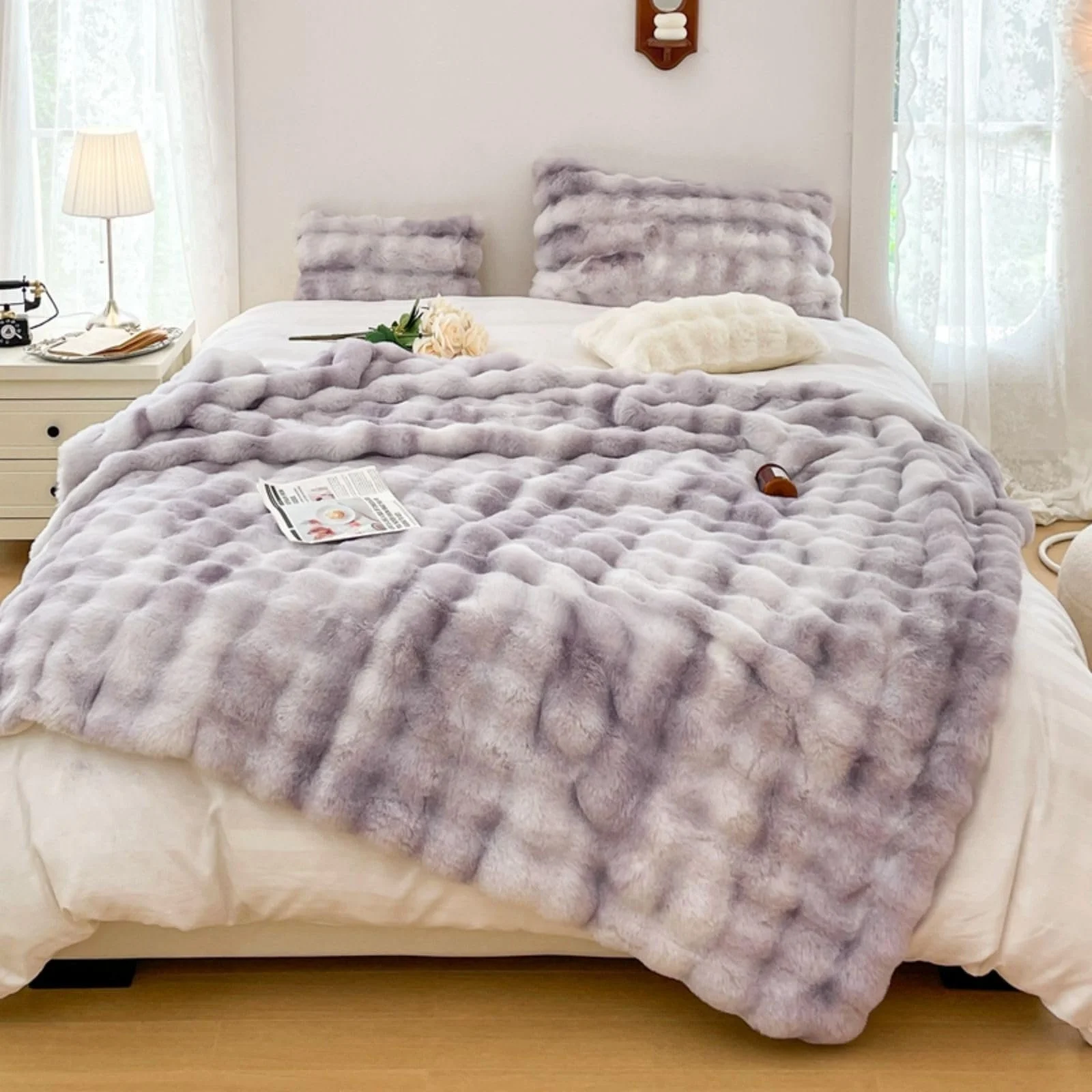 Покривало Tospass Пухнаста м'яка, Двостороння Покривало - 180 x 200 см, Фіолетова, фото №7