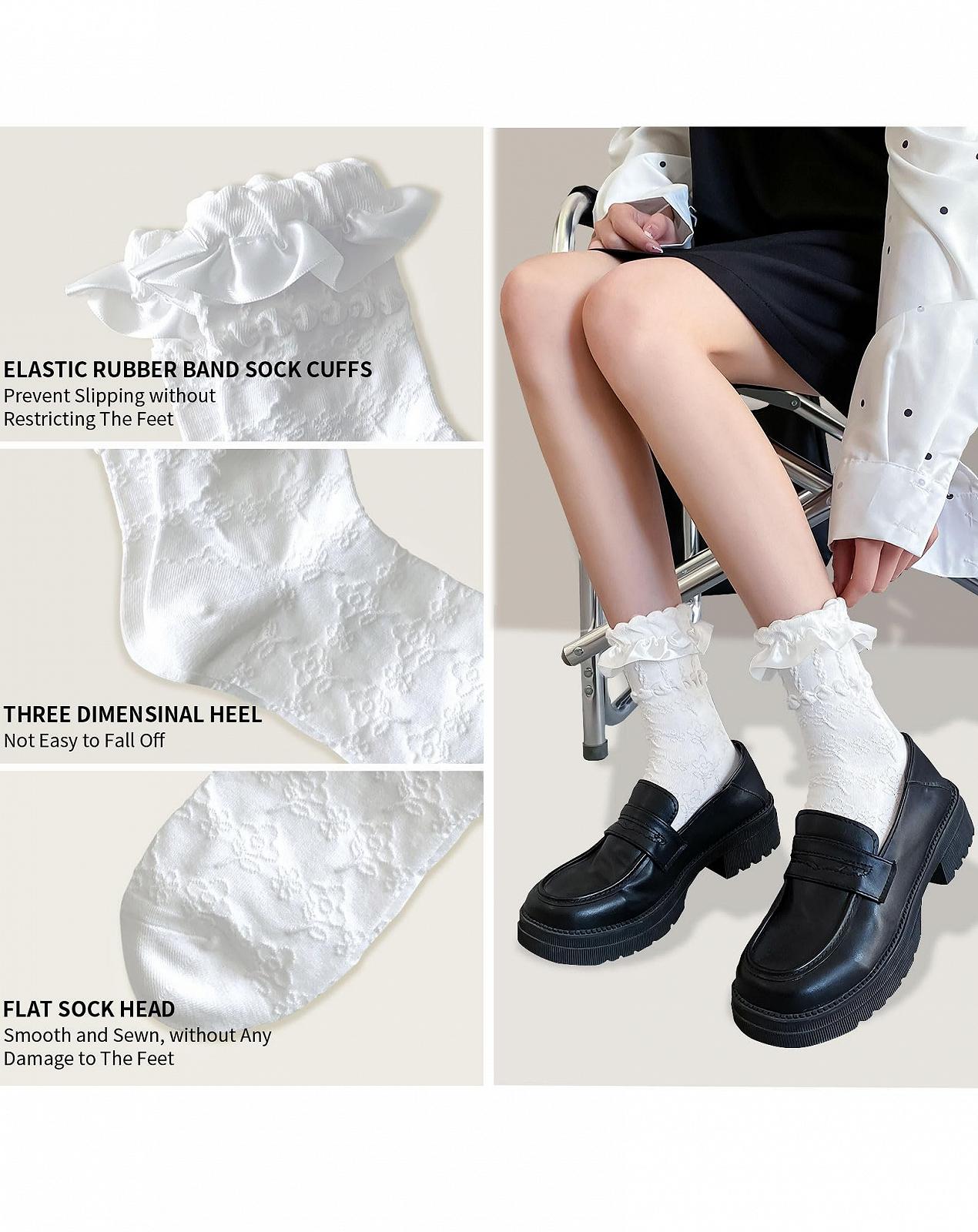 Носки Yawlsow Женские Хлопковые Кружевные С оборками Дышащие Удобные Лолита Стиль Носки до щиколотки для девушек Модные Носки принцессы, фото №3