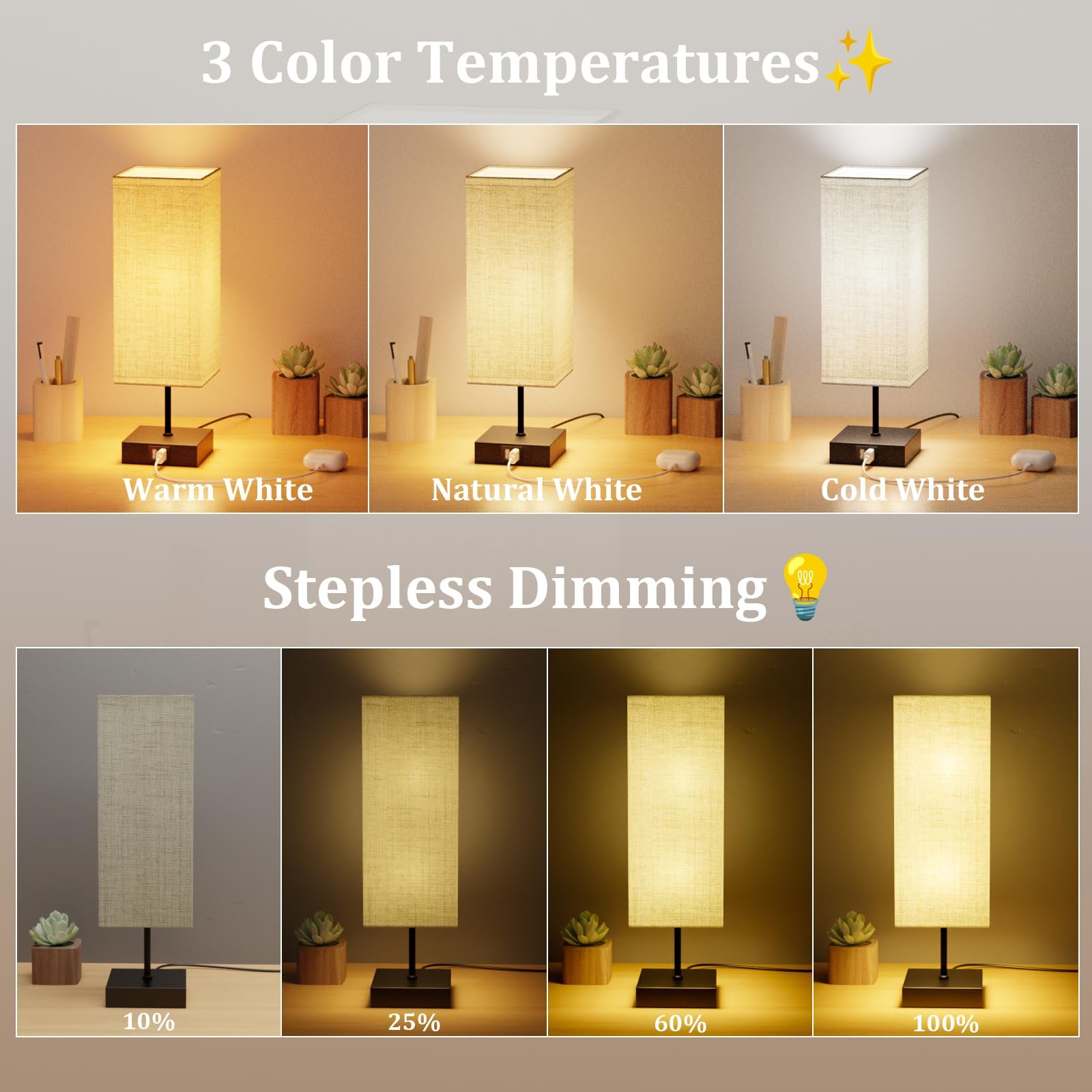 Настільна лампа Сенсорна Димована USB E27 6 Вт 3 колірні температури, фото №2