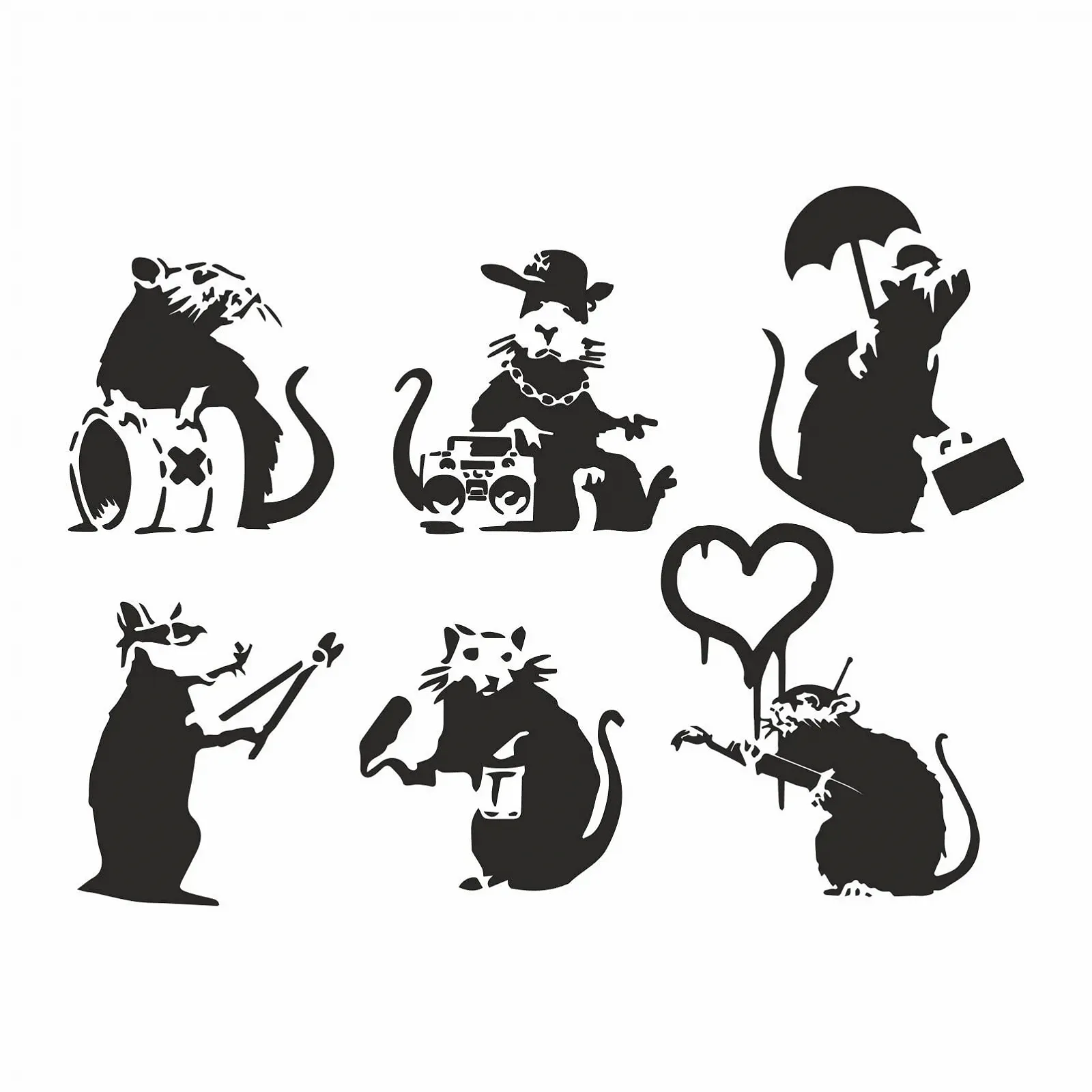 Наклейка на стіну Banksy Rat Collection 7.5–10.5 см, фото №1
