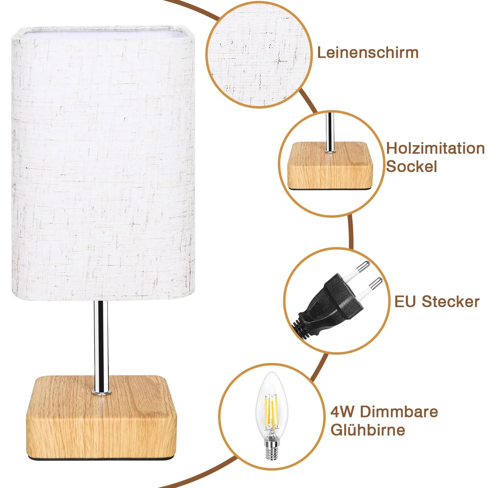 Настільна лампа Jayencer Нічна Сенсорна Диммер 3 рівні Лляний абажур E14 4 Вт LED 27,5 см, фото №3