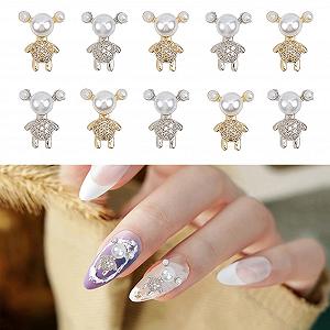 3D Кристал NICENEEDED Ведмедик Перлинні Стрази Золотий та Срібний, 10 шт - Фото 1