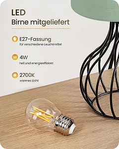 Настільна лампа ZJ10TLD05 лофт E27 з кабелем та LED лампою зелений чорний synthetic.ua - Фото 1