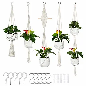 Набір підвісних кашпо макраме з бавовняної мотузки 5 шт. з гачками - Фото 1