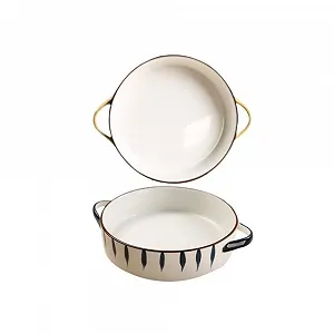 Форма для запікання Керамічна кругла з подвійними ручками 25,5 x 25,5 x 6 см - Фото 1