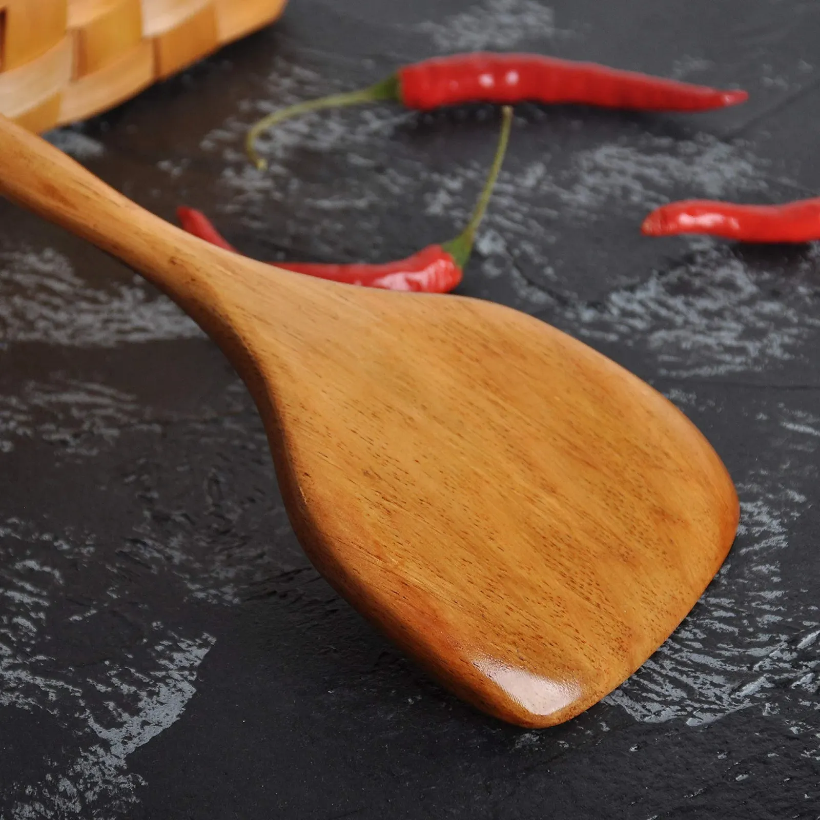 Лопатка деревянная FJNATINH с длинной ручкой ручной работы, фото №4