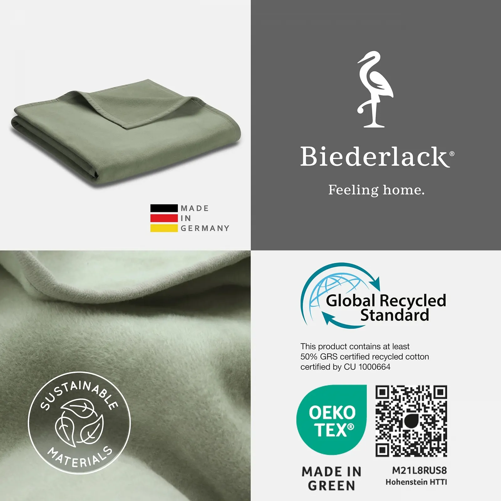 Одеяло Biederlack Fluffy Мягкое Из хлопка и полиакрила, Сделано в Германии, Oeko-Tex Made in Green, Экологически чистое, Однотонное Хлопковое одеяло - Шалфей, Одеяло для дивана 150 x 200 см, фото №7