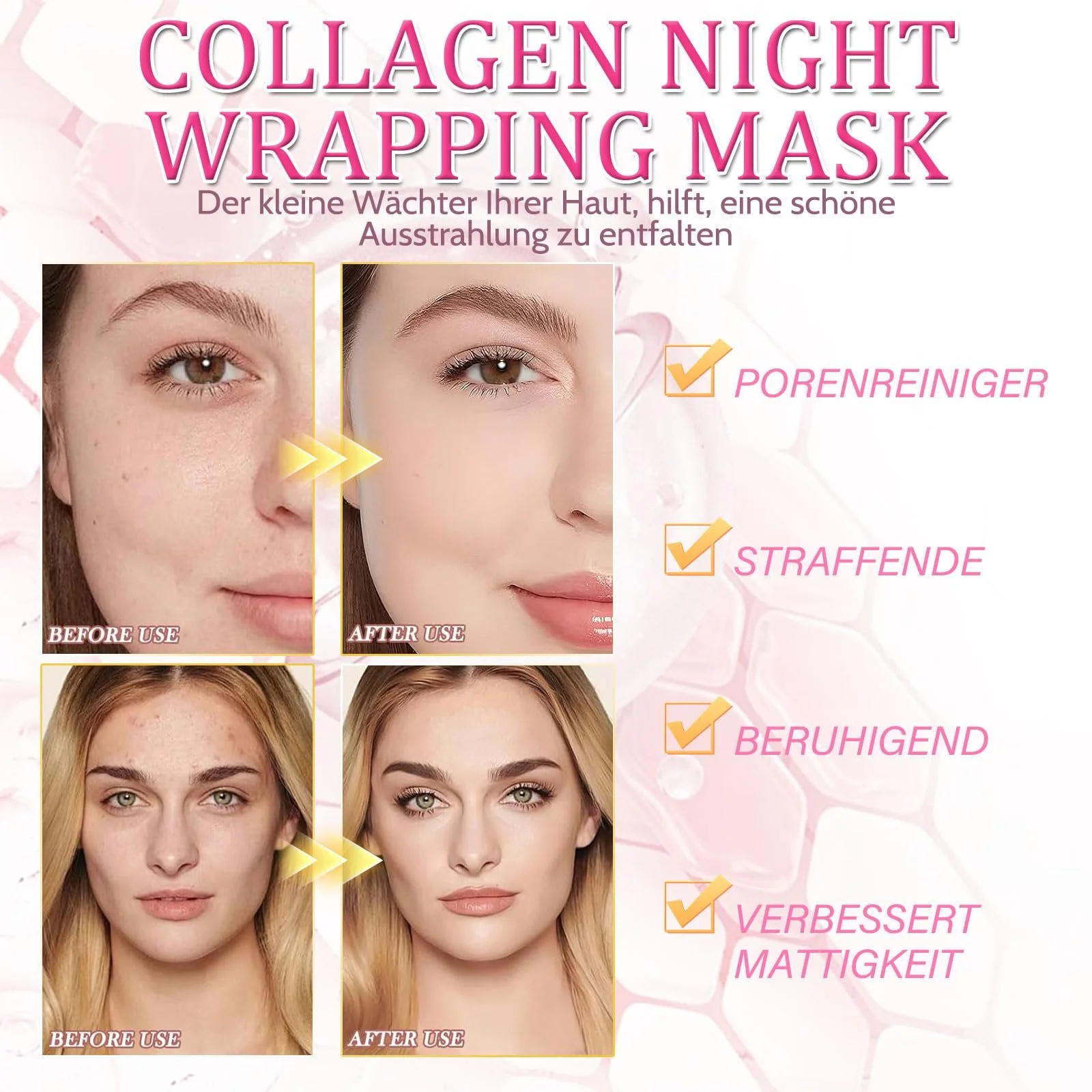 Ночная маска для лица Collagen, Маска Collagen, Маска-пленка, Для лица, Маска Collagen, Для пор на ночь, Уменьшает морщины, тусклость и улучшает эластичность кожи, с кисточкой для маски 100 мл, фото №3