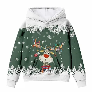 Рождественский свитер для мальчиков и девочек с капюшоном, олень, мультяшный принт, длинный рукав (2-12 лет) synthetic.ua - Фото 1