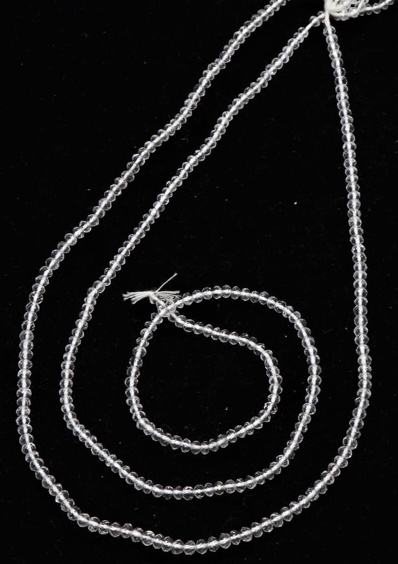 Бусины из натурального хрусталя рондель, ограненные 3-3,5 мм, нить длиной 40 см, ожерелья, браслета, белый цвет, фото №1