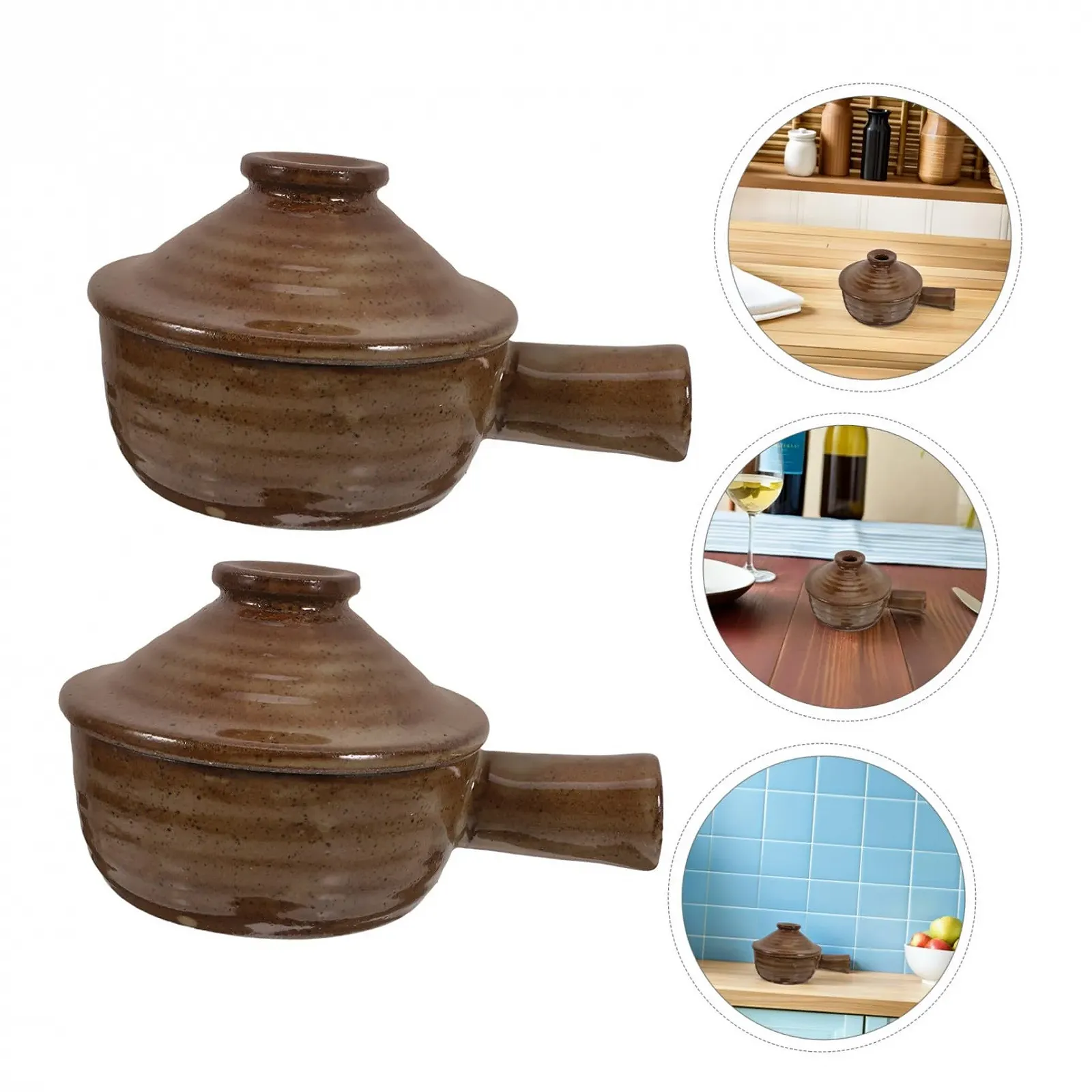 Кастрюля керамическая Toyvian 2 штуки с крышкой жаростойкая для микроволновой печи, фото №9