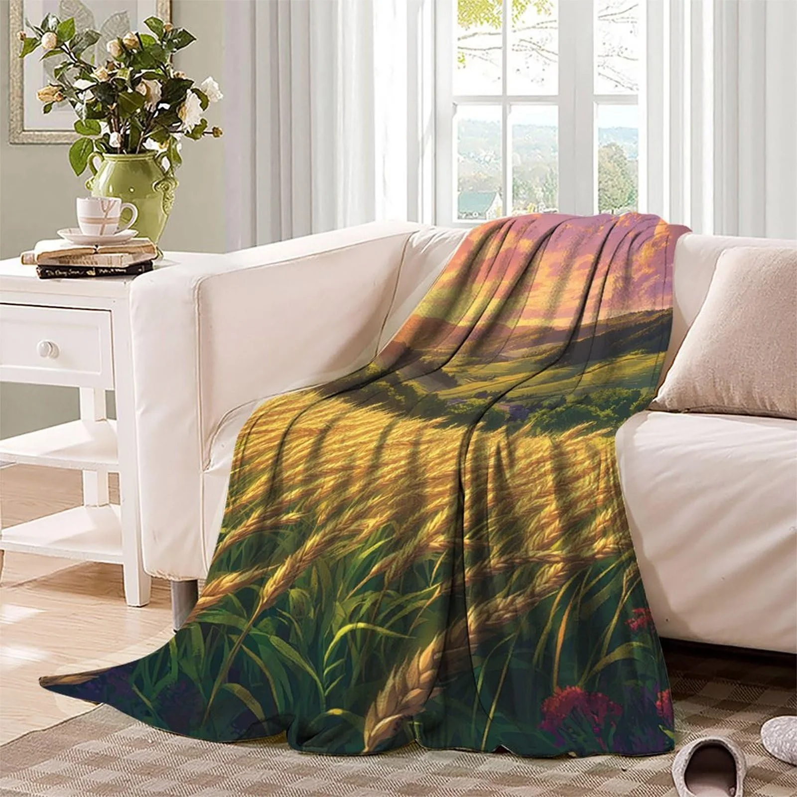 Покривало Мікрофібра Пшеничне поле на заході сонця Сталь 3D, фото №3