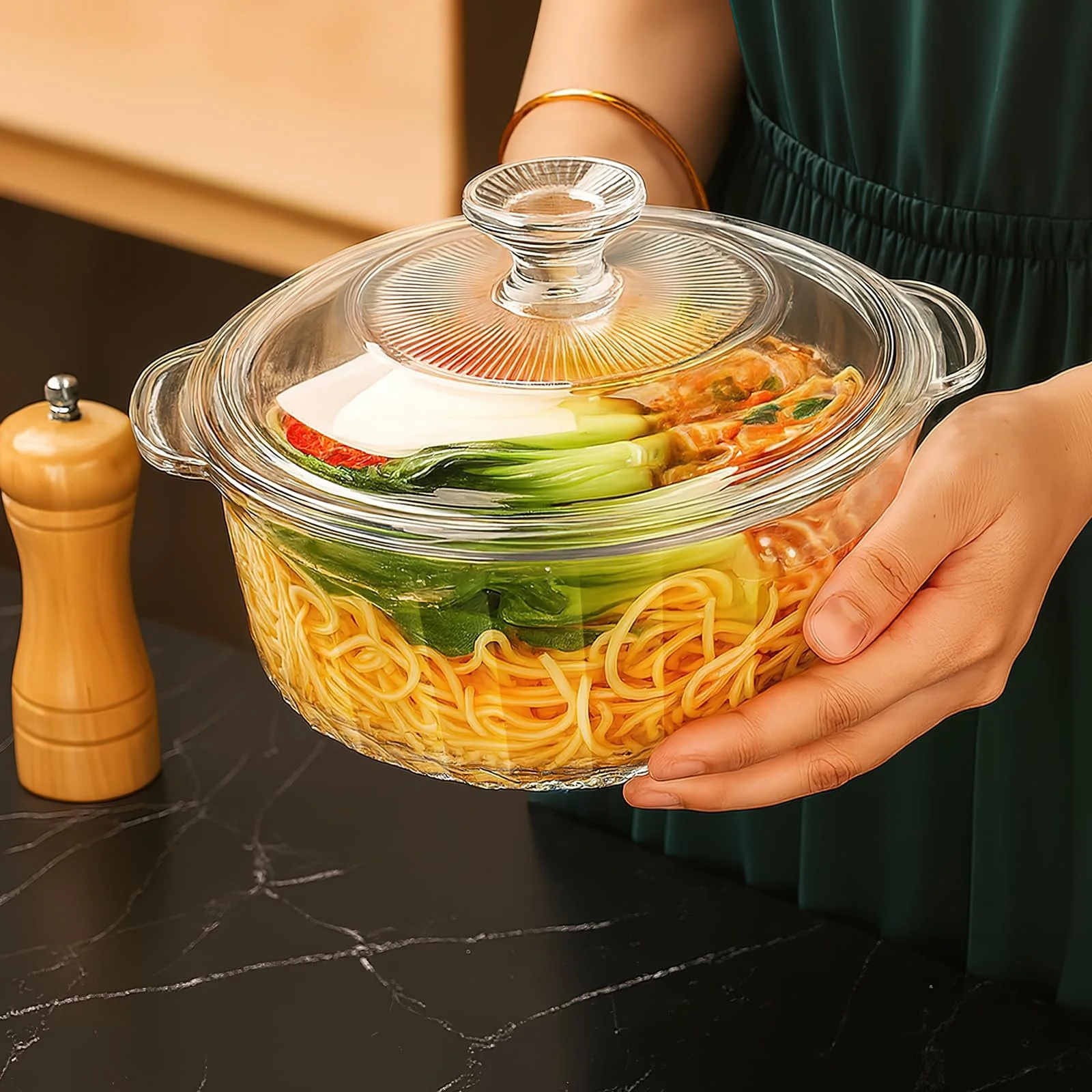 Форма для запікання скляна кругла з кришкою 2,5 L термостійка прозорий, фото №6