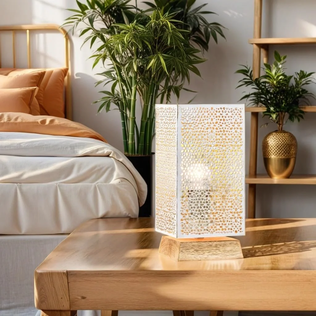 Настільна лампа Autigan Marrakech 25 см східна метал дерево цоколь E27 біла, фото №6