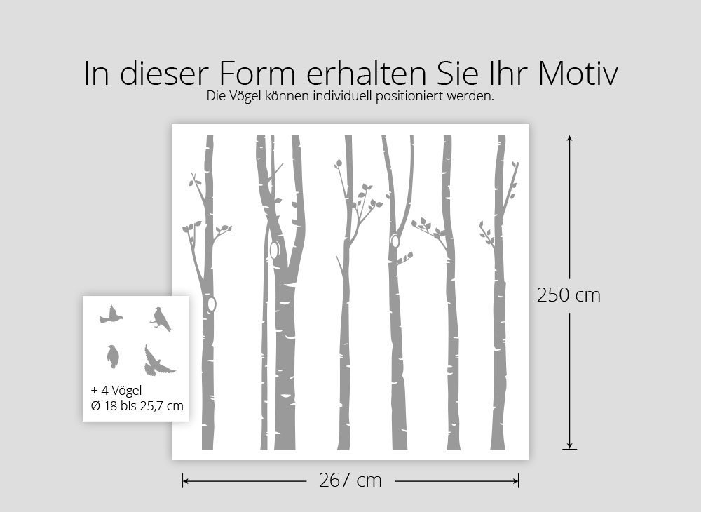 Наклейка на стену Grandora XXL Birch Trunks Birds 267 x 250 см белая W5449, фото №4