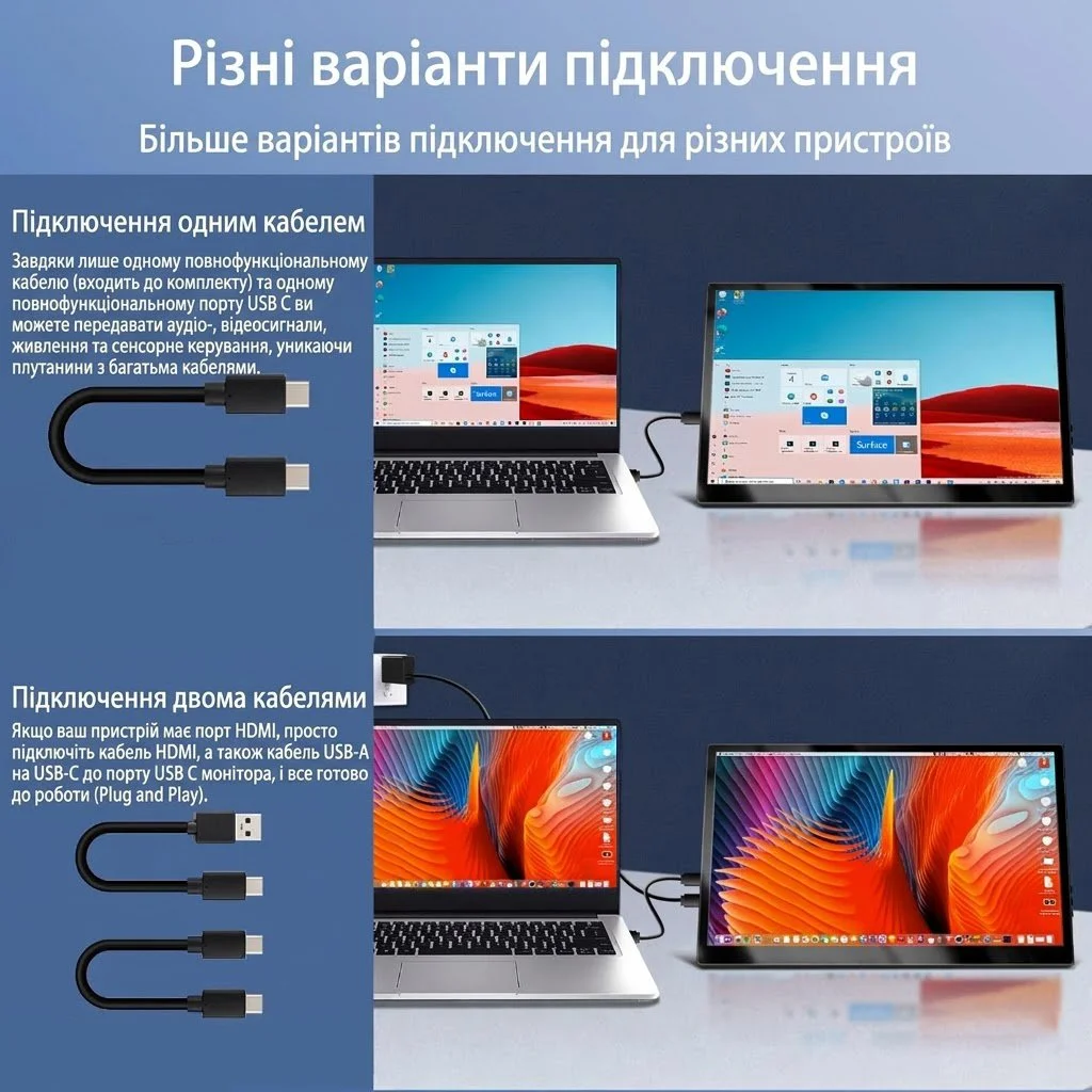 Монитор портативный сенсорный 16" Pisichen HD-160 Full HD IPS 60 Гц, фото №4