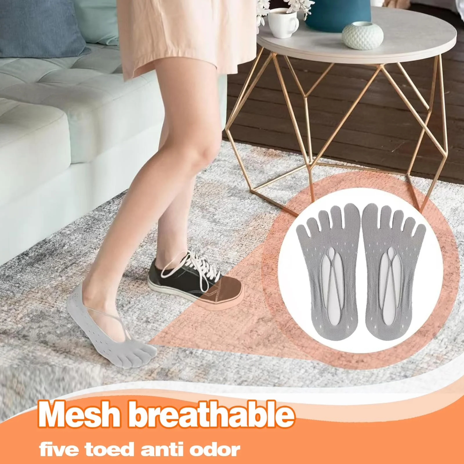 Женские носки с пальцами Серый узор крест, совместимые с Vibram Five Finger, идеальны для бега и плавания, черный, L, фото №5