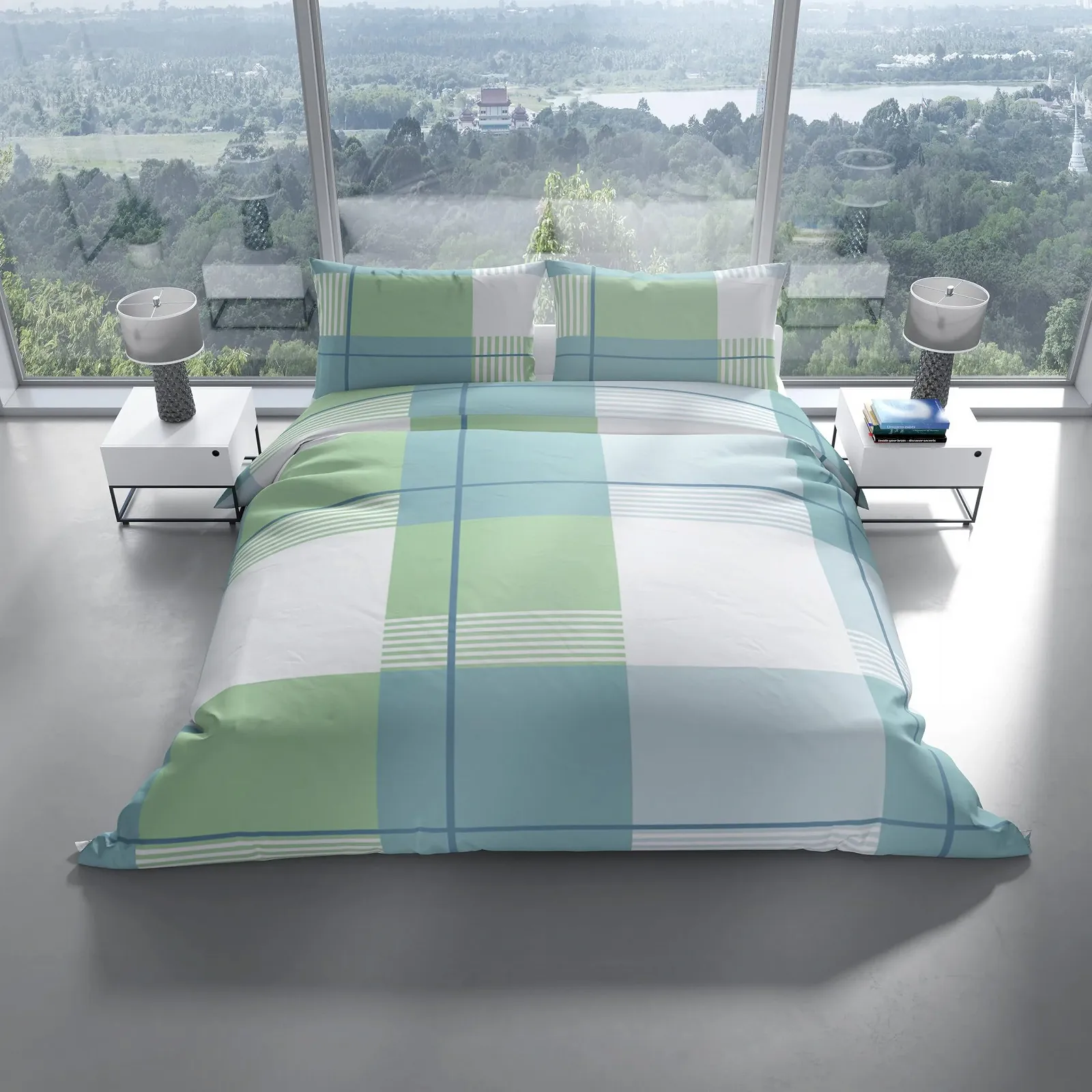 Постільна білизна фланелева Leonado Vicenti Winter 135 x 200 см, смугаста, зелена/бензинова, потайна блискавка, фото №3