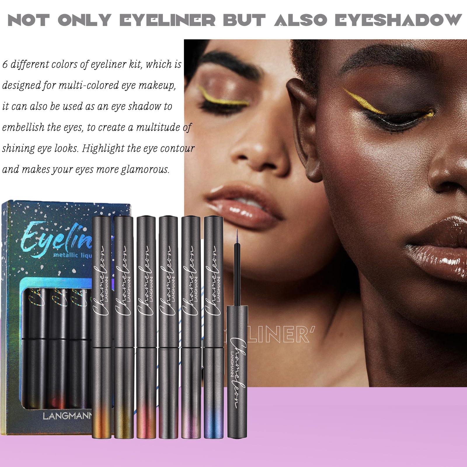 Рідка підводка для очей з блискітками Domality 6 Colours Sunset Набір Металік Водостійка Швидкосохнуча, фото №3