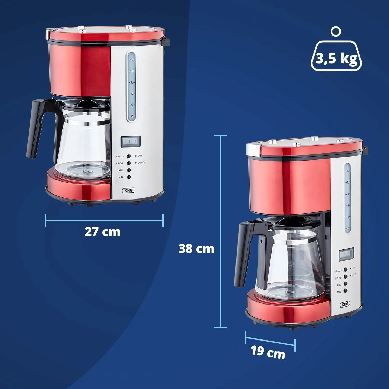 Кофеварка фильтровальная KHG KA-114(MRE) 1.25 л 900 Вт Red, фото №7