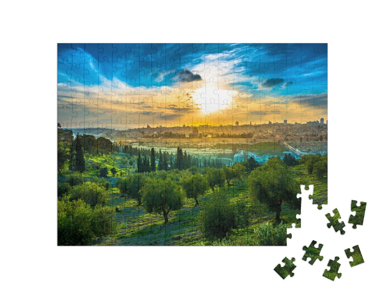 Пазл puzzleYOU Jerusalem, Landscape, Christianity, Middle East Атмосферный закат над Старым городом и Елеонской горой Иерусалима, Израиль 200 элементов, фото №2