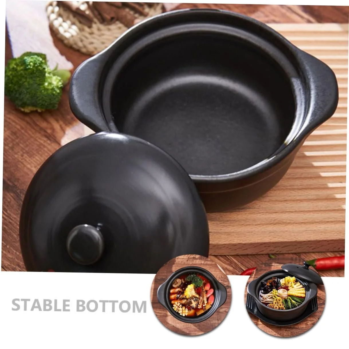 Кастрюля GALPADA керамическая с крышкой термостойкая черная, фото №9