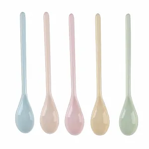 Ложки Пластиковые, Набор из 5 Штук, Милые Цветные Длинные Ложки, Многоразовые Ложки для Яиц, Пластиковые Меламиновые Ложки для Мороженого для Десерта, Джемов, Чая - Фото 1