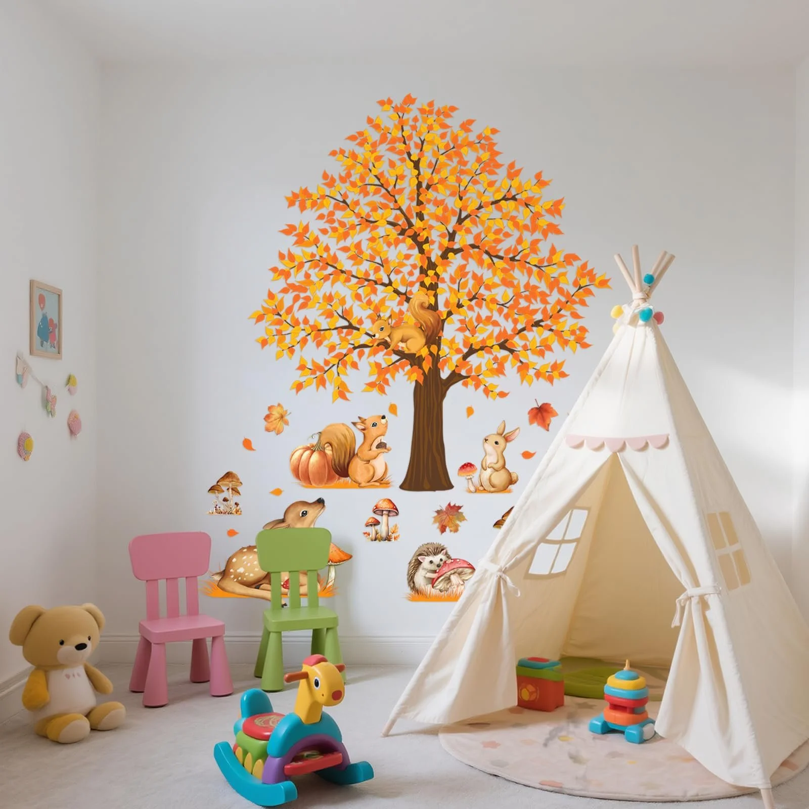Наклейка на стіну Осінь Лісові тварини Самоклеюча 4 листи 90 x 30 см, фото №6