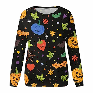 Женский Свитшот Повседневный Теплый Зимний Верх Хэллоуин Свитшот Осенний Забавный Oversized Длинный Рукав Хэллоуин Футболка Зимняя Круглая Шея Винтажный Свитшот Полной Длины synthetic.ua - Фото 1