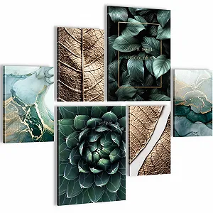 Набір настінних картин Novart N032663a Golden Leaves Modern Decoration Gold Green - Фото 1